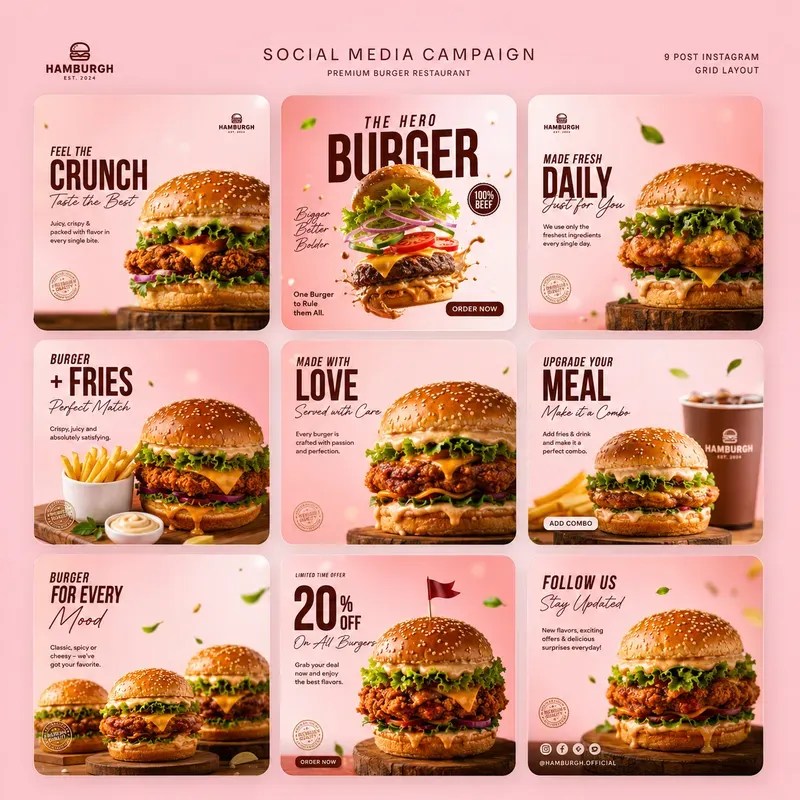 Burger Social Media Grid Campaigns