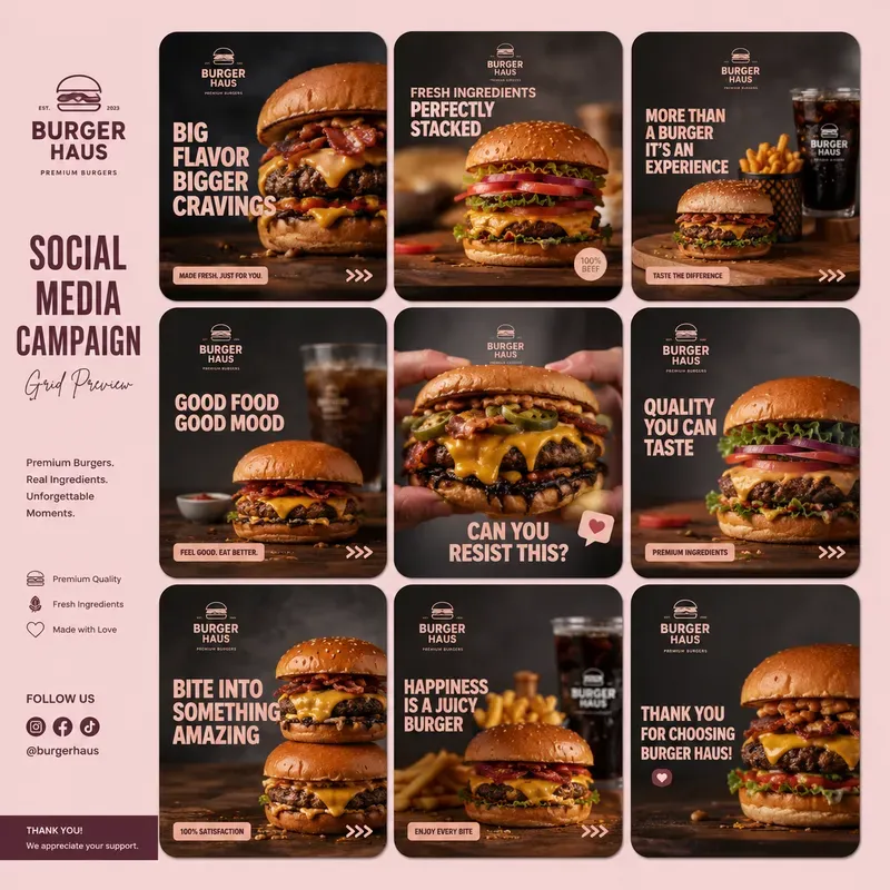 Burger Social Media Grid Campaigns