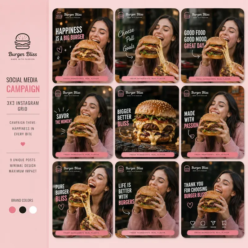 Burger Social Media Grid Campaigns