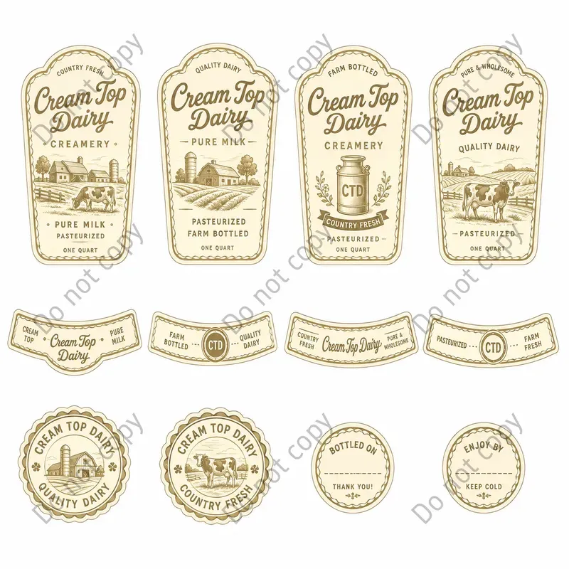 Vintage Dairy Bottle Label Sheets