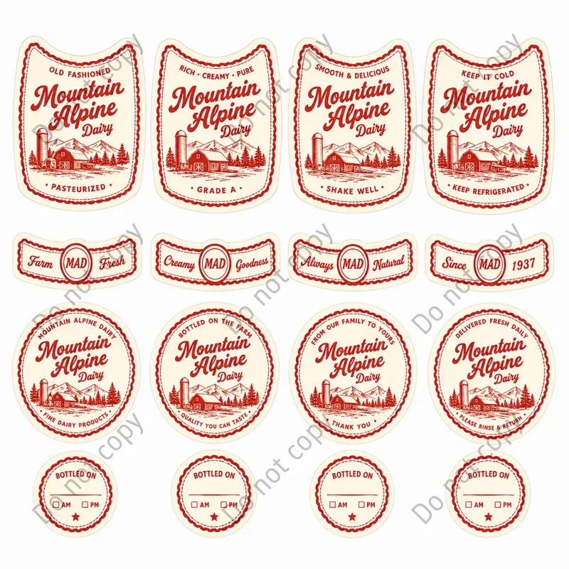 Vintage Dairy Bottle Label Sheets