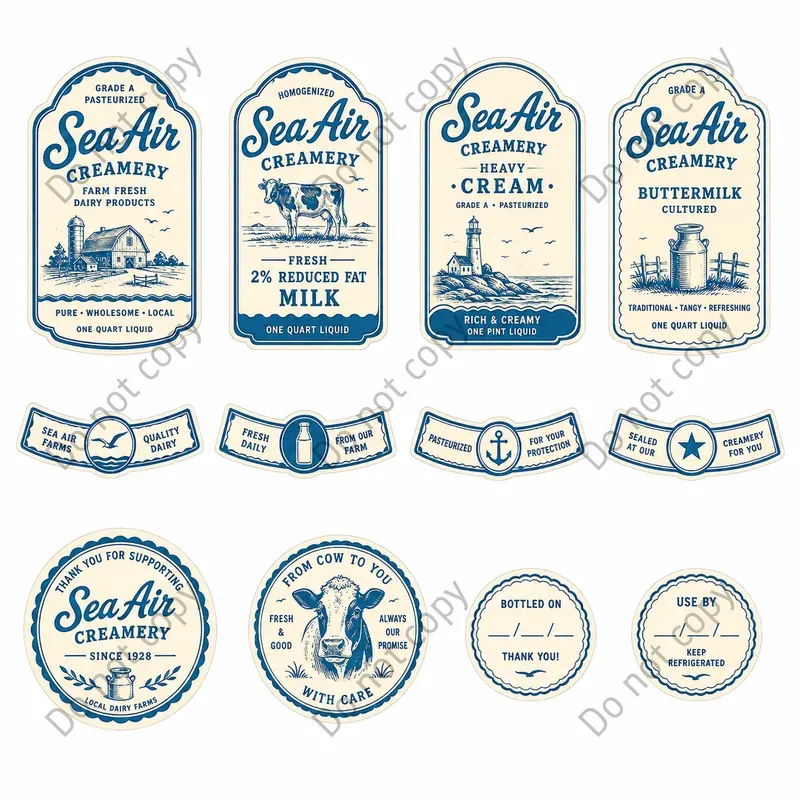 Vintage Dairy Bottle Label Sheets