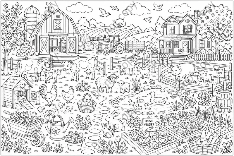 Scene Coloring Book Spreads