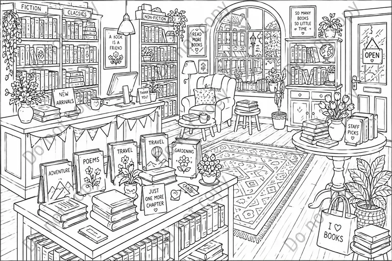 Scene Coloring Book Spreads