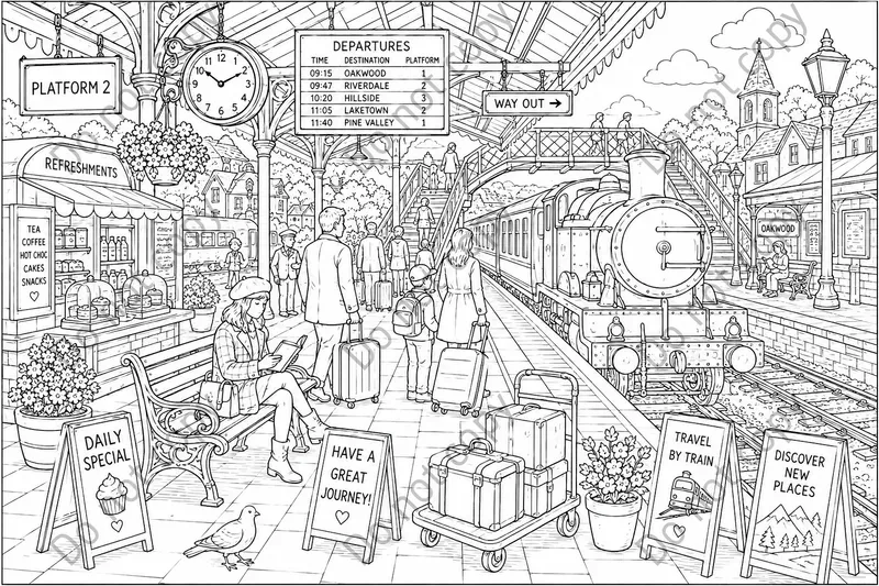 Scene Coloring Book Spreads