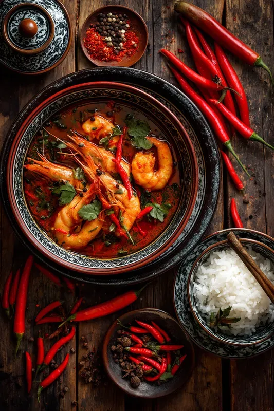 Fiery Topdown Chili Dish Posters