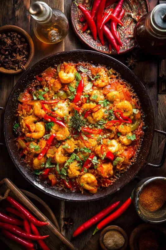 Fiery Topdown Chili Dish Posters