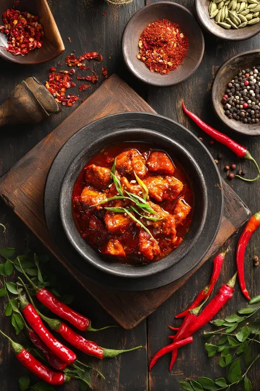 Fiery Topdown Chili Dish Posters