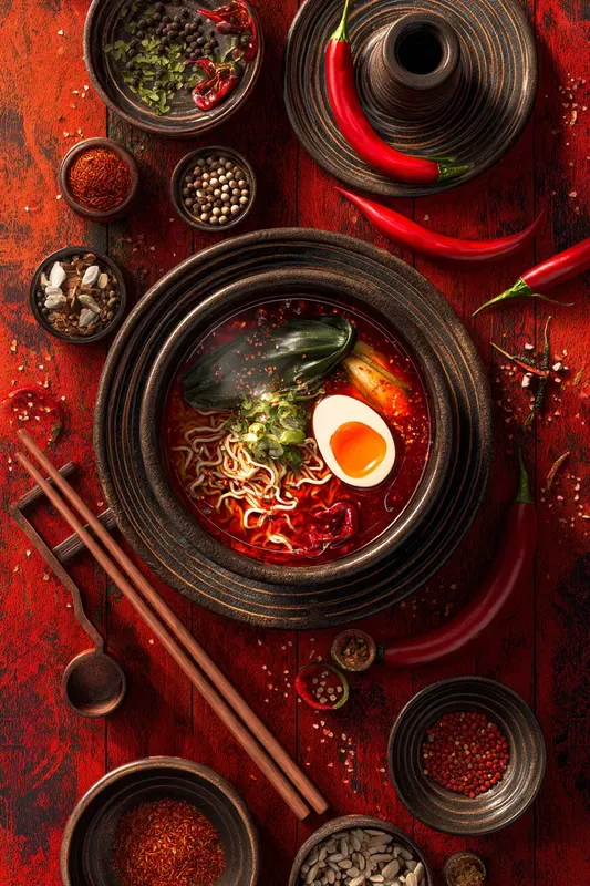 Fiery Topdown Chili Dish Posters