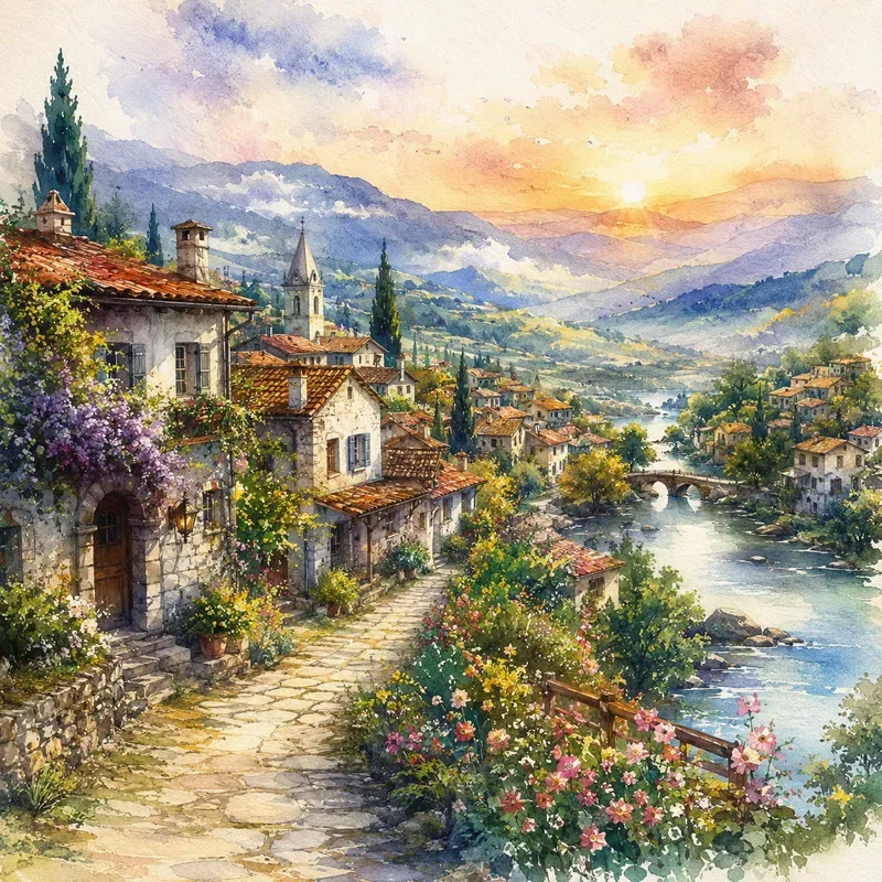 Painterly Watercolor Scenes
