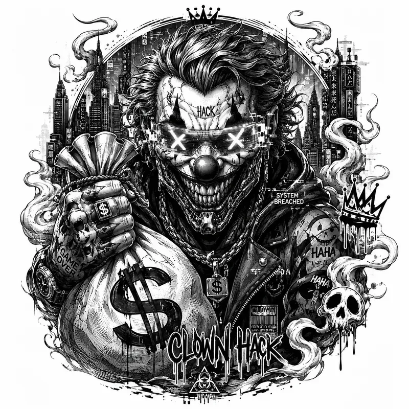 Greed Grin Dark Money Clown Tattoo Series