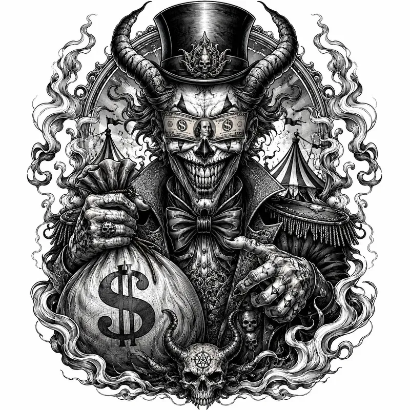 Greed Grin Dark Money Clown Tattoo Series