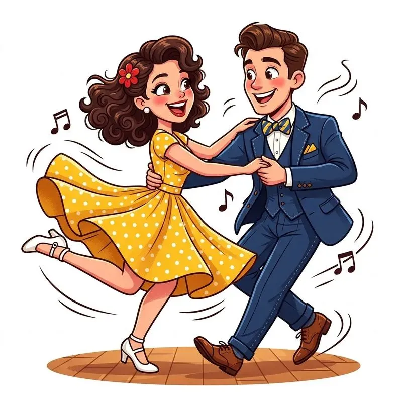 Whimsical Dancing Couple Clipart