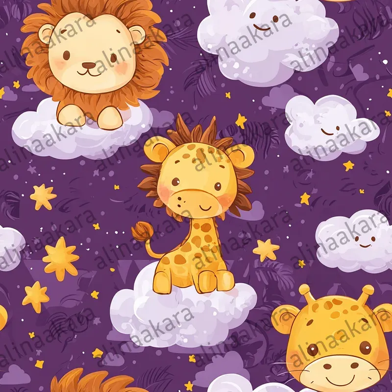 Soft Cloudy Animals Seamless Patterns