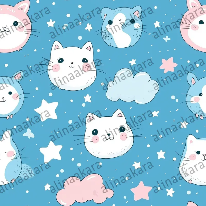 Soft Cloudy Animals Seamless Patterns