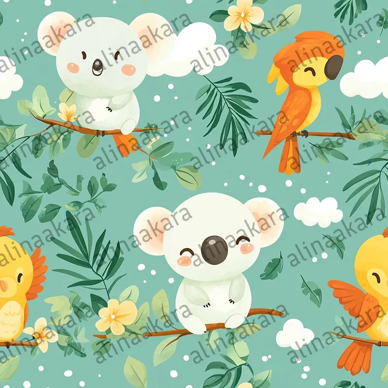 Soft Cloudy Animals Seamless Patterns