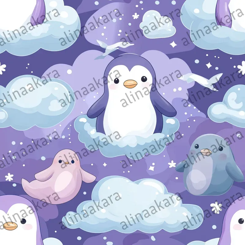 Soft Cloudy Animals Seamless Patterns