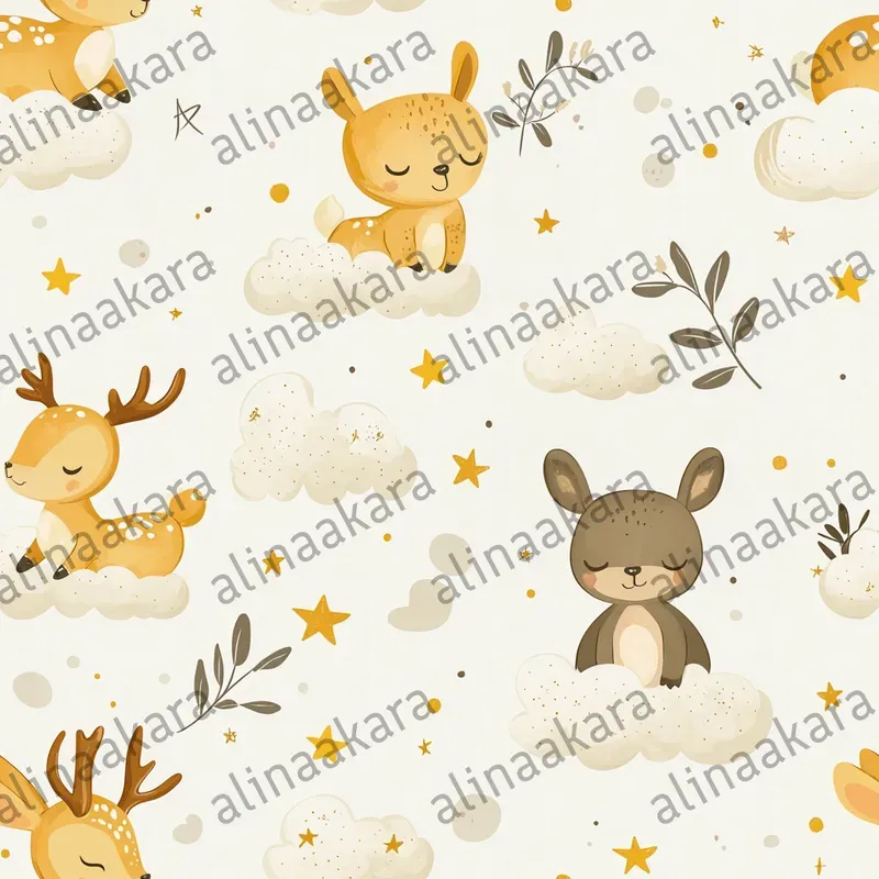 Soft Cloudy Animals Seamless Patterns