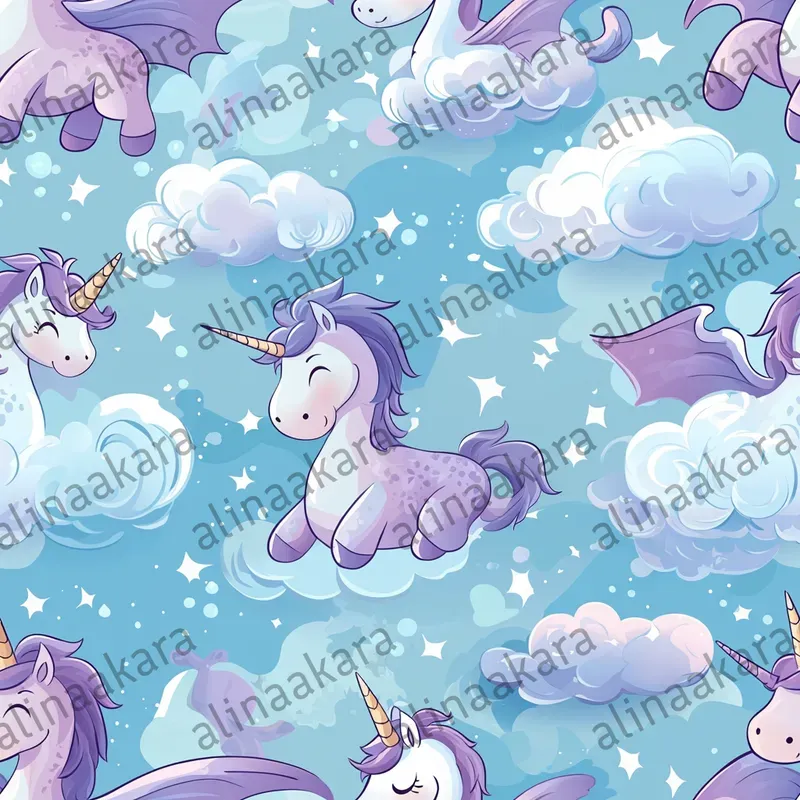 Soft Cloudy Animals Seamless Patterns