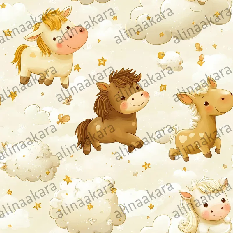 Soft Cloudy Animals Seamless Patterns