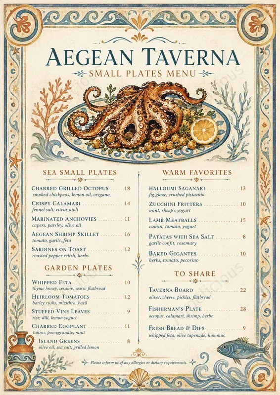 Minoan Fresco Food Menus