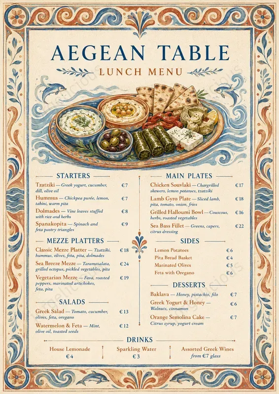 Minoan Fresco Food Menus