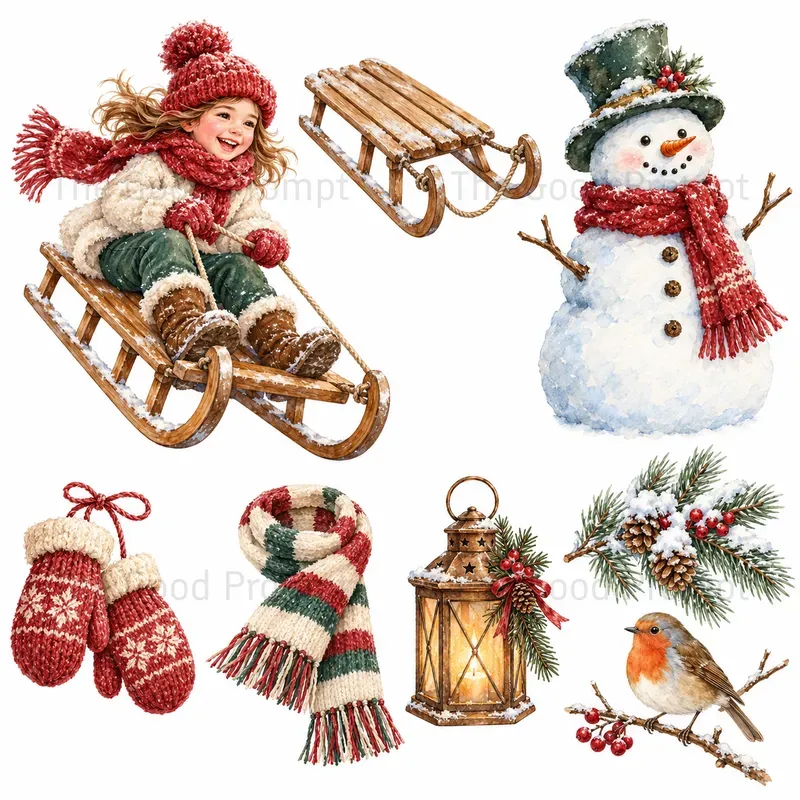 Cozy Christmas Watercolor Clipart