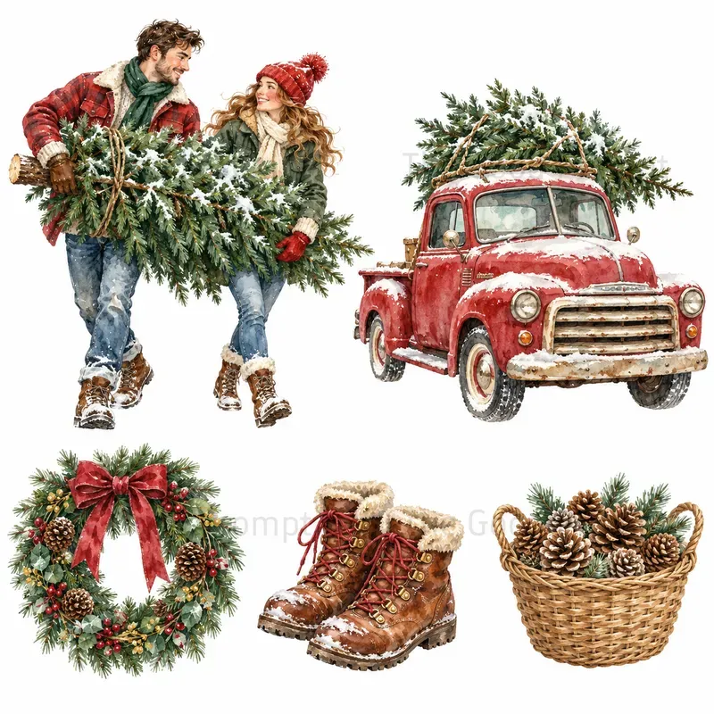 Cozy Christmas Watercolor Clipart