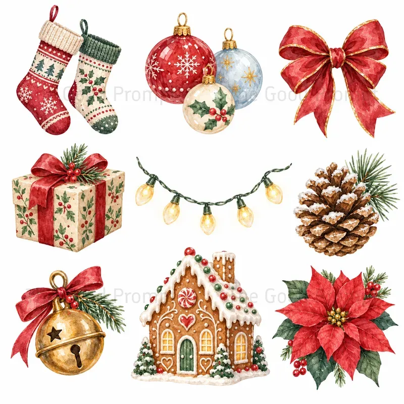 Cozy Christmas Watercolor Clipart