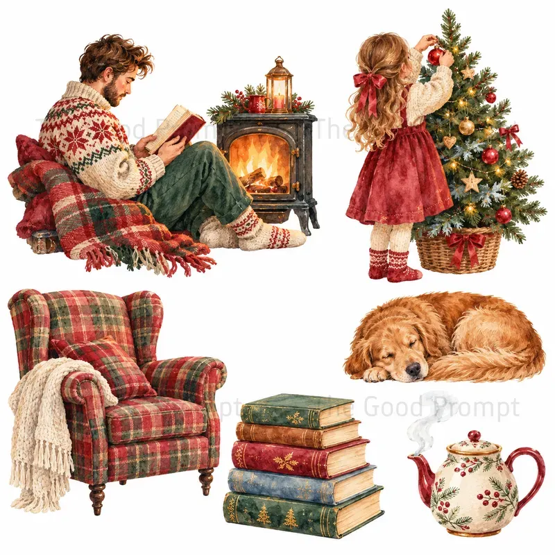 Cozy Christmas Watercolor Clipart