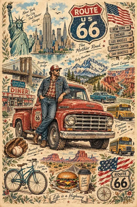 America Vintage Travel Collages