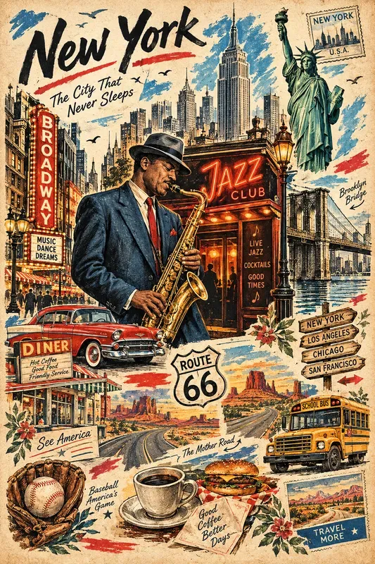 America Vintage Travel Collages