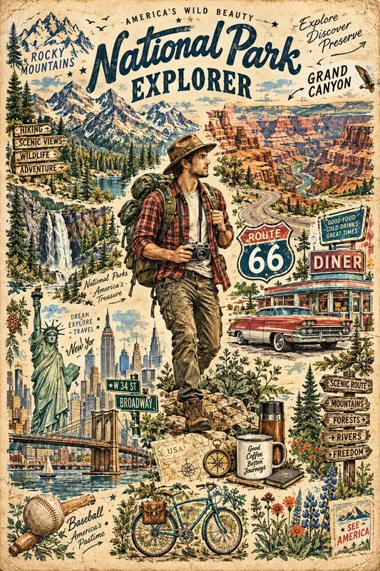 America Vintage Travel Collages