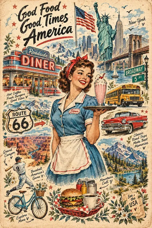 America Vintage Travel Collages