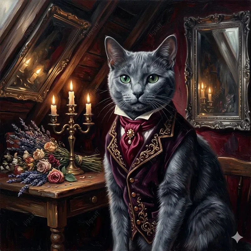 Gothic Vampire Cat Oil Portraits