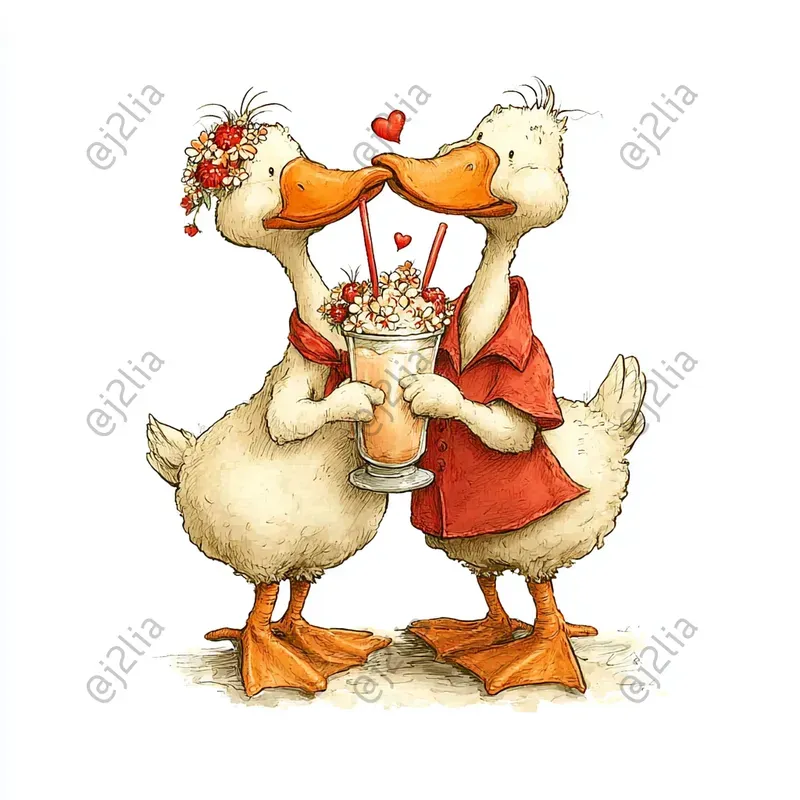 Valentine Goose Couples Clipart
