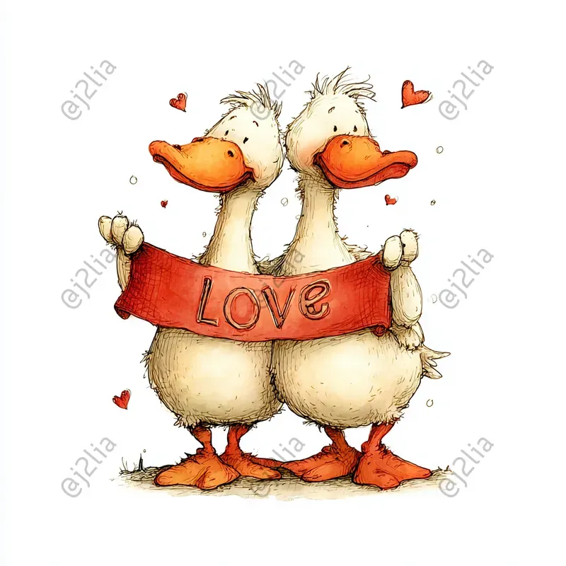 Valentine Goose Couples Clipart