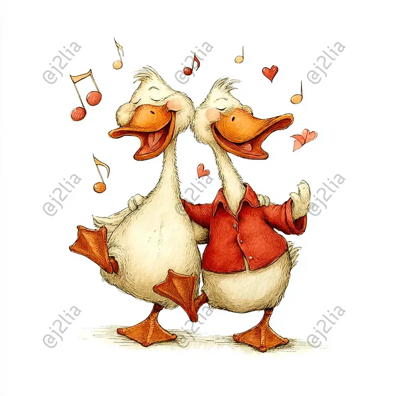 Valentine Goose Couples Clipart