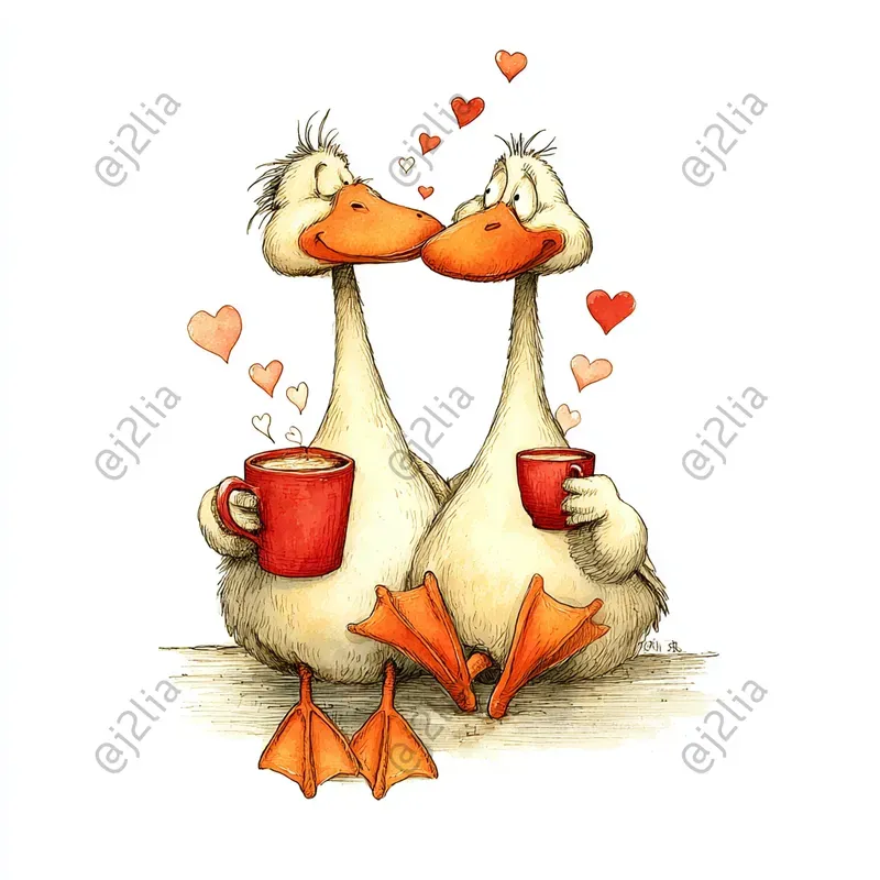 Valentine Goose Couples Clipart