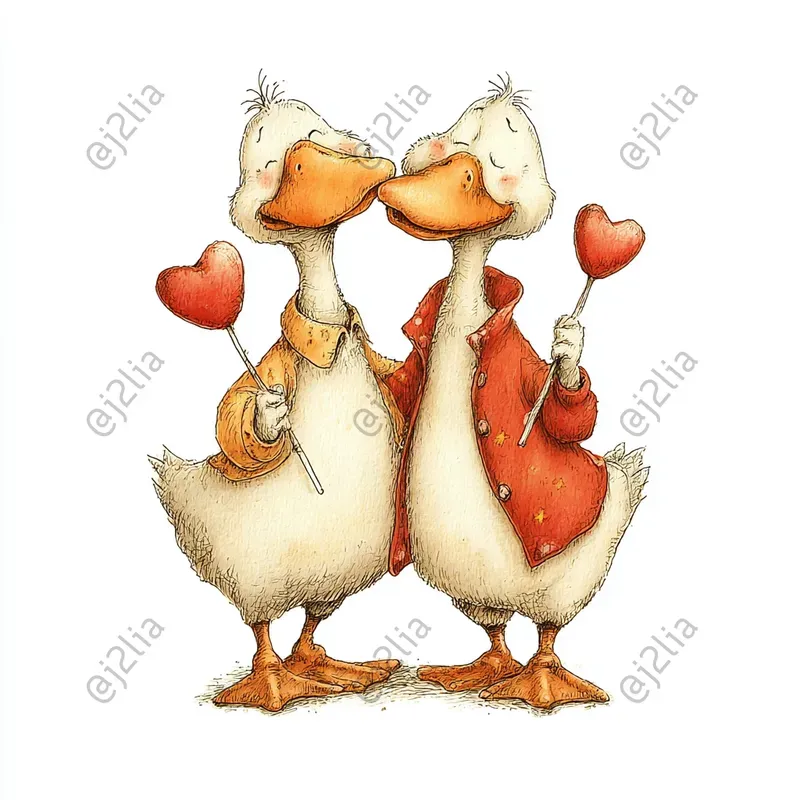 Valentine Goose Couples Clipart