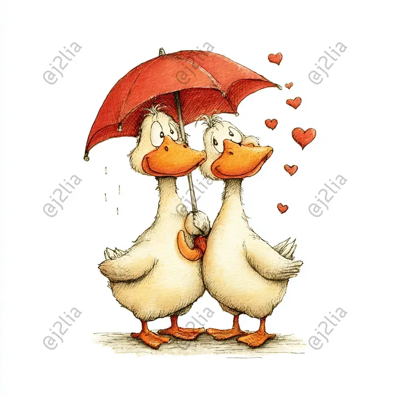 Valentine Goose Couples Clipart