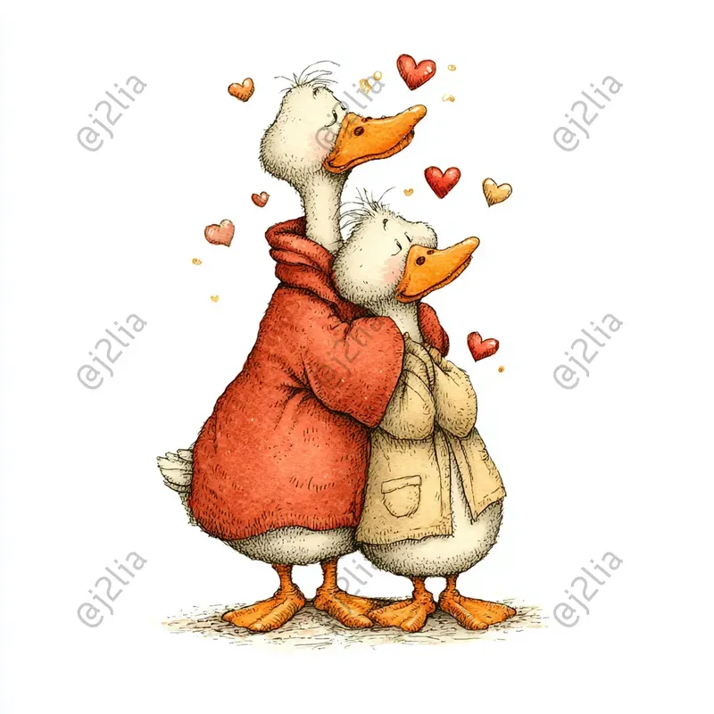Valentine Goose Couples Clipart