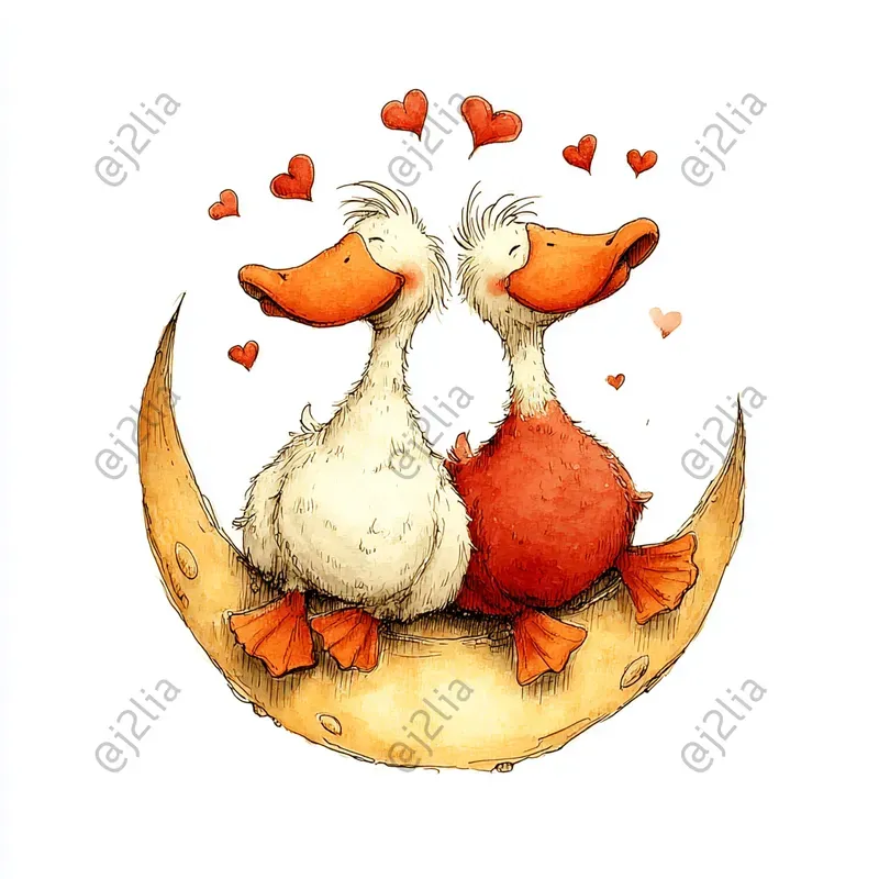 Valentine Goose Couples Clipart