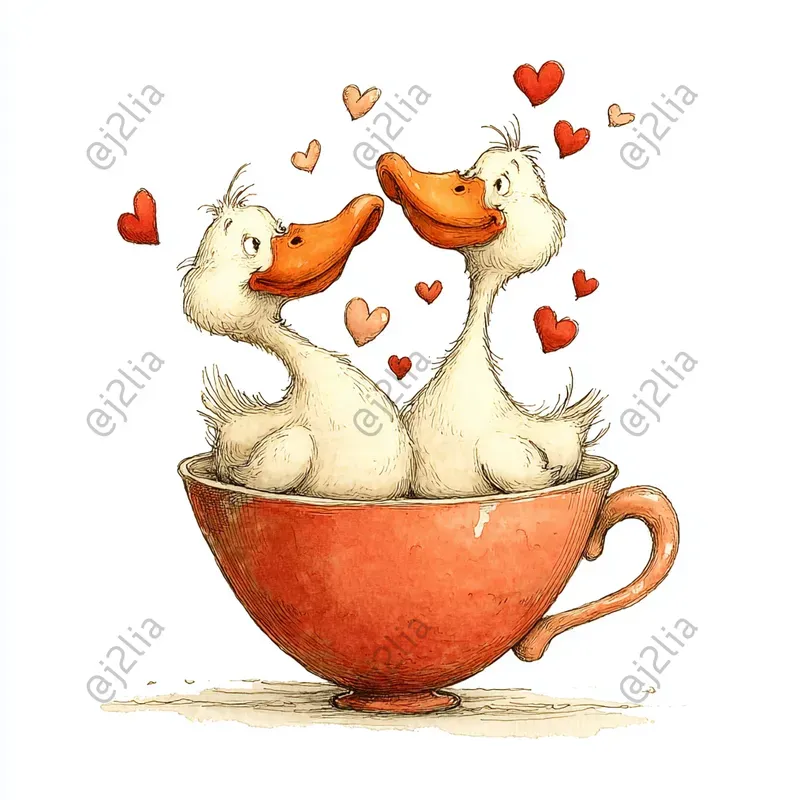 Valentine Goose Couples Clipart