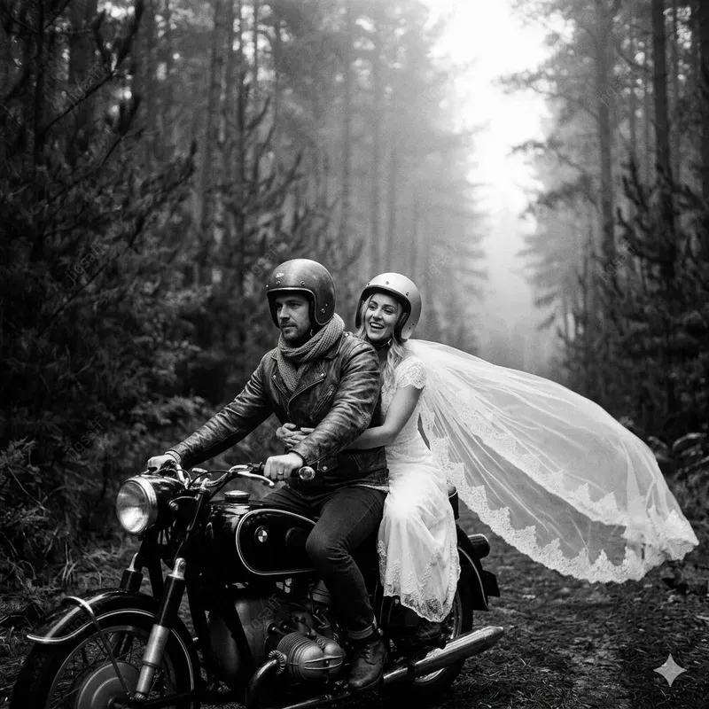 Black And White Wedding Motorcycle Photos