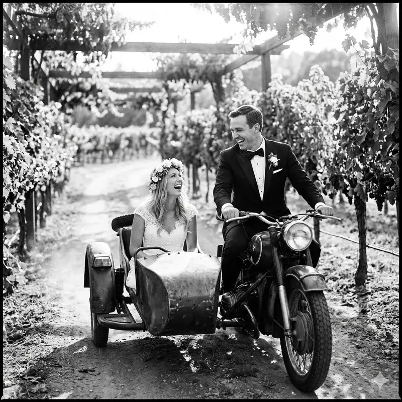 Black And White Wedding Motorcycle Photos