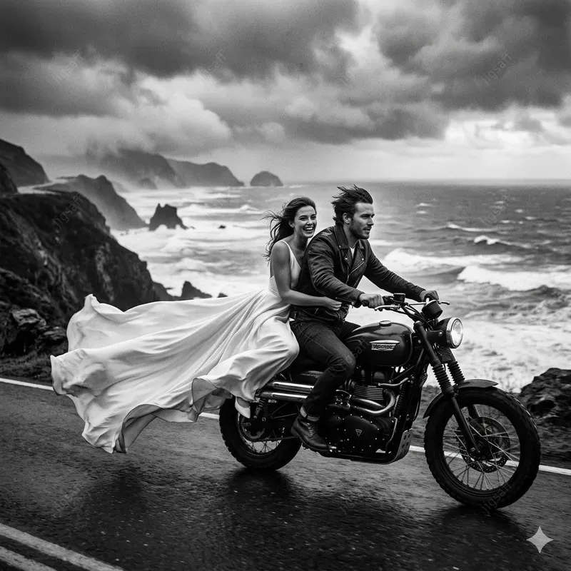 Black And White Wedding Motorcycle Photos
