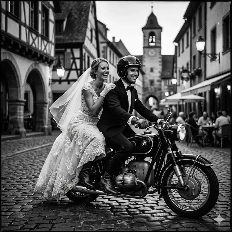 Black And White Wedding Motorcycle Photos