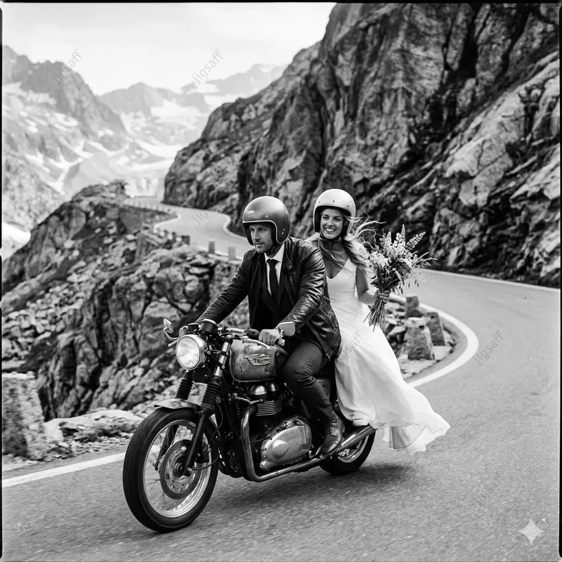 Black And White Wedding Motorcycle Photos