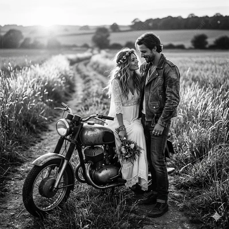 Black And White Wedding Motorcycle Photos